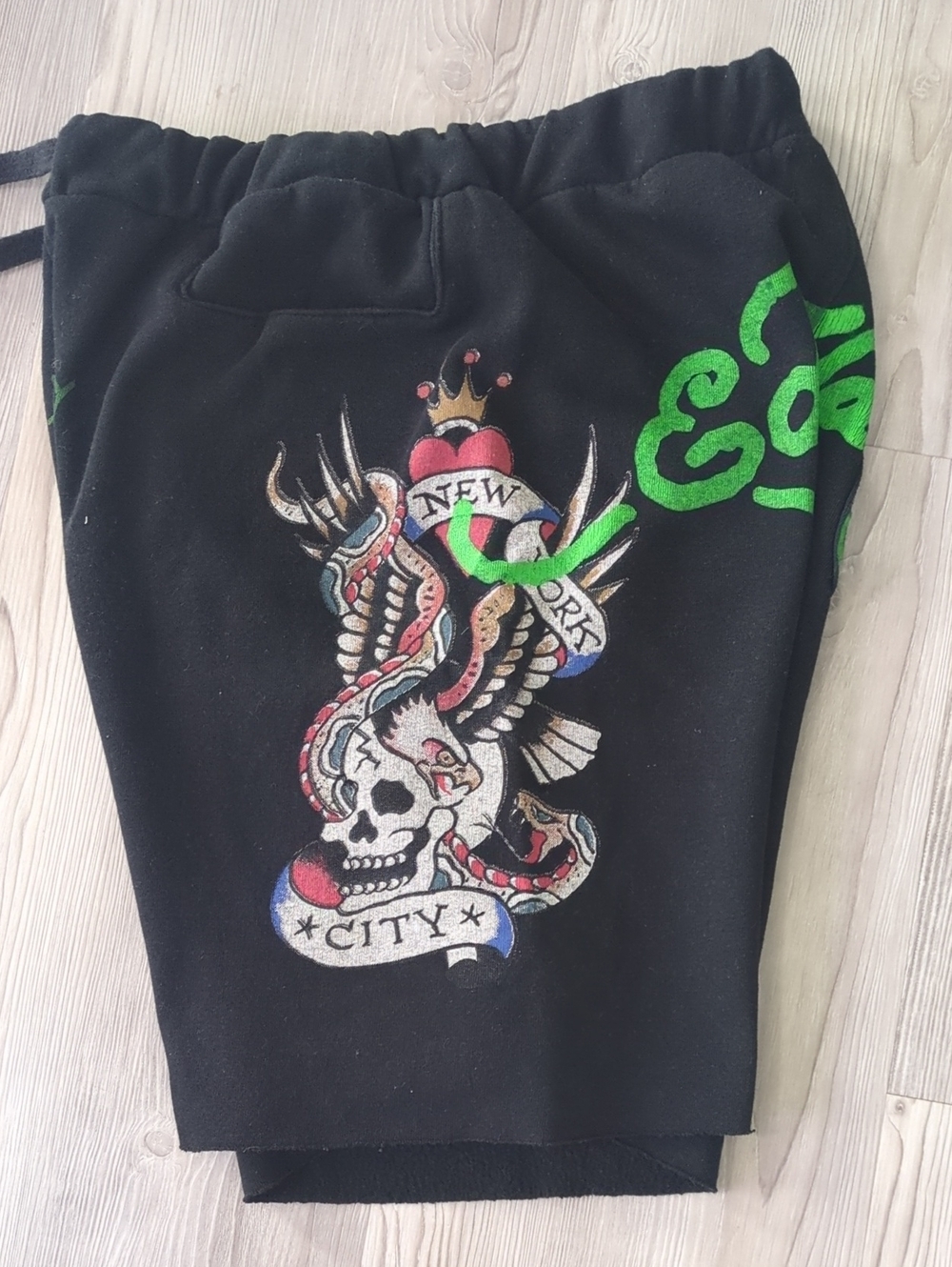 Ed Hardy Black Cutoff Sweat Shorts Skull Snake Eagle Graphic Size S Y2K